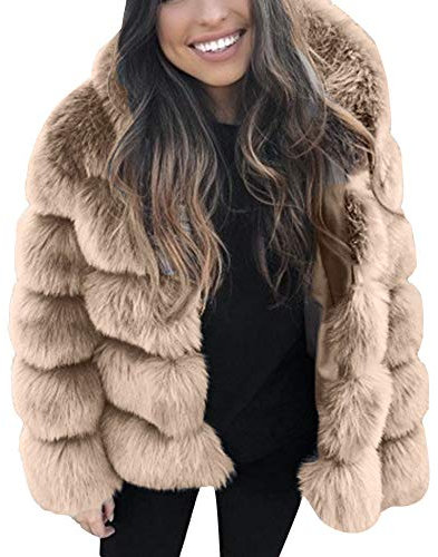 iHENGH Damen Herbst Winter Bequem Mantel Lässig Mode Jacke Frauen Faux nerz Winter mit Kapuze Neue kunstpelz Jacke warme Dicke Oberbekleidung Jacke
