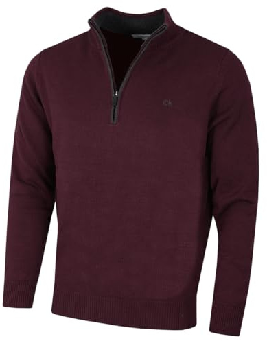 Calvin Klein Golf Mens Chunky Cotton 1/2 Zip Sweater - French Burgundy - S