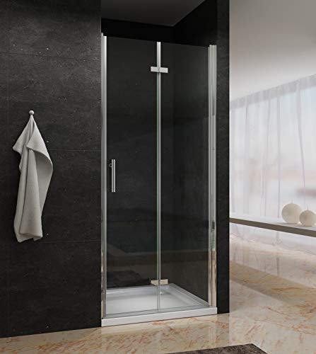 YAKE Duschtür faltbar 80 x 195 cm Nischentür dusche Duschabtrennung Falttür aus 6mm ESG Sicherheitsglas mit Nanobeschichtung Badezimmer Nischenfalttür Drehfalttür Verstellbereich 80-83,5 cm