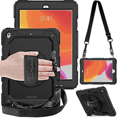 TECHGEAR Custodia Utility Compatibile con iPad 9/8 / 7 Generazione, Antiurto Resistente Supporto Integrato Girevole a 360 Gradi, Cinturino a Mano e Tracolla attaccabile Cover per iPad 10.2 Pollici