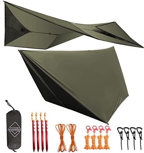 onewind Hängemattenplane, vielseitig, Camping, Regenfliege, Ultraleicht, große Abdeckung, Unterstand mit Türen, tragbar für Winter-Bushcraft, Zelt, Alles Zubehör im Lieferumfang enthalten
