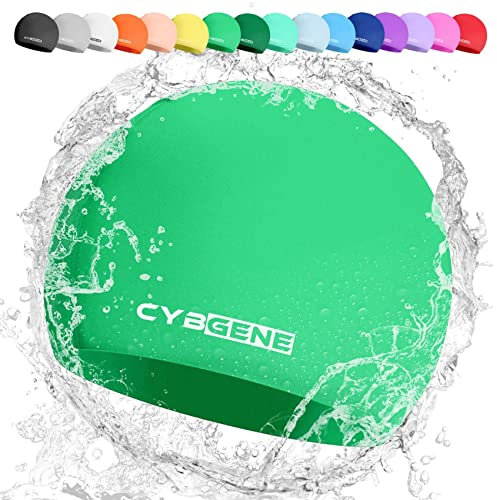 CybGene Silikon Badekappe für Kinder, Schwimmkappe Bademütze für Damen und Herren Unisex, Große, Grün