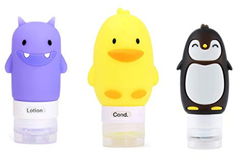 Tvoip 3Pcs 60ml/90ml/100ml Portable Cartoon Animal Little Monsters Penguin Duck Silicone Travel Case Organizer Shampoo Shower Gel Lotion Storage Refillable Bottle