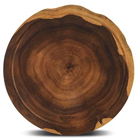 Linoroso Planche a decouper ronde en bois d'acacia disponible comme Plateau de charcuterie Planches à fromage Planche de petit déjeuner avec Canal à jus Antidérapant Anti-coupure - 30,4cm de diamètre