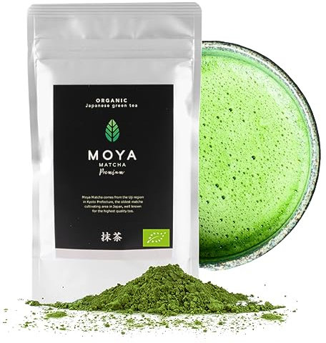 Moya Matcha Tè Verde Biologico in Polvere Organico | 100g Premium Cerimoniale Grado (I) | Cresciuto e Raccolto in Uji, Giappone | Matcha di Altissima Qualità Disponibile