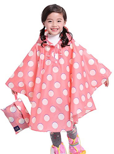 Gaga city Poncho de Pluie Enfant avec Sac Motif Imprimé Mignon Fille garçon de Pluie Réutilisable Raincoat pour Cyclisme Randonnée Camping Cercle rose/L/5-8 ans