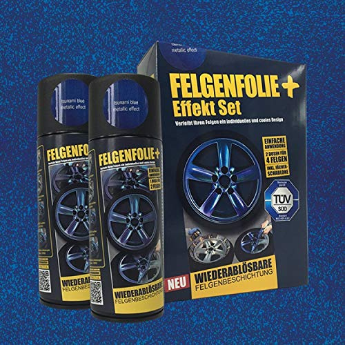 mibenco FELGENFOLIE+ Effekt Set, 2 x 400 ml, Metallic Effekt, Tsunami Blue Metallic Effect (€ 3,75 / 100 ml)
