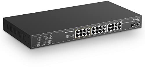 mokerlink 26 ports Gigabit Poe Switch, 24 Gigabit PoE+ Ports, 2 Gigabit SFP Uplink, 300W IEEE802.3af/at, Fanless Plug And Play Non Géré pour montage en rack Ethernet Switch