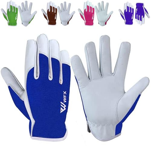 WFX Leder-Arbeitshandschuhe für Gartenarbeiten, atmungsaktiv, dornensicher, Handflächenbau, strapazierfähig, Gartenhandschuhe, Damen und Herren, Gripper Utility (blau, S)