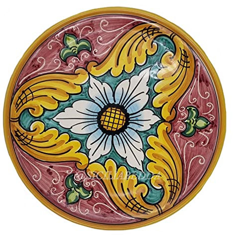 sicilia bedda - PIATTO IN CERAMICA DI CALTAGIRONE DECORAZIONI ARTISTICHE - Articolo Dipinto a Mano (MAIOLICHE BORDEAUX, Diametro 15)