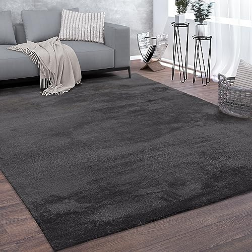 Paco Home Teppich Wohnzimmer Kurzflor Weich rutschfest Modern Einfarbiges Muster grau Anthrazit, Grösse:200 cm Quadrat