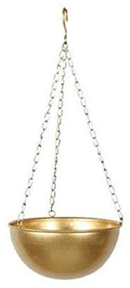 FBWSM Maceta Colgante de Cuenco de latón con Colgante de Planta de Metal Dorado Boho con Cadenas de Metal Maceta Moderna para decoración Interior y Exterior del hogar