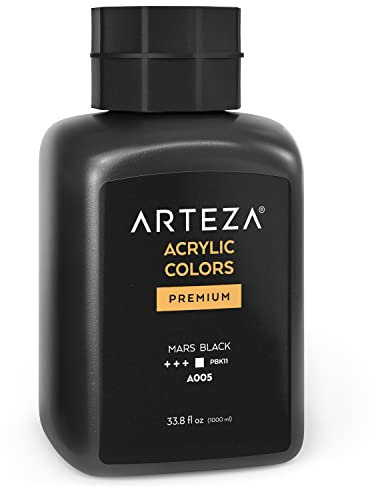 ARTEZA Acrylfarbe, A005 Marsschwarz, 35 oz, 1000ml Tiegel, deckend, schnelltrocknend, Acrylfarben zum Malen auf Leinwand, Papier, Holz