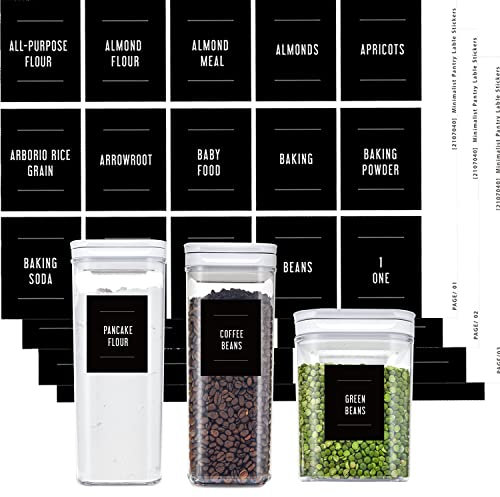 v2croft 180 Vorratsetiketten für Behälter, minimalistischer Stil, schwarze, matte Aufkleber, weißer Text, wasserdichte Organisationsetiketten für Gläser, Flaschen, Kanister, Organisationsaufbewahrung