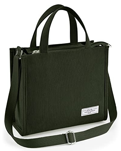 Kalidi Tragetasche für Damen, Cord, Crossbody-Tasche, lässig, mit Reißverschluss, modische Schultertasche, Hobo-Tasche mit Taschen, Grün (Army Green), Small