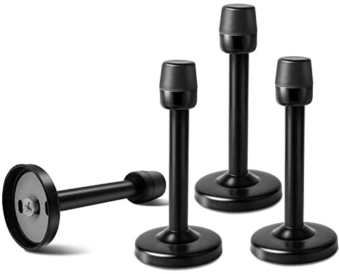 KOLAKO 4 Pack Long Door Stopper 4 Inch Black Door Stops, Stainless Steel, Wall Mount Door Stoppers Holder with Sound Dampening Rubber Tip