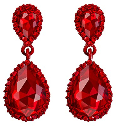 EVER FAITH Women's Austrian Crystal Wedding Elegant 2 Teardrop Halo Dangle Earrings Iridescent Clear AB