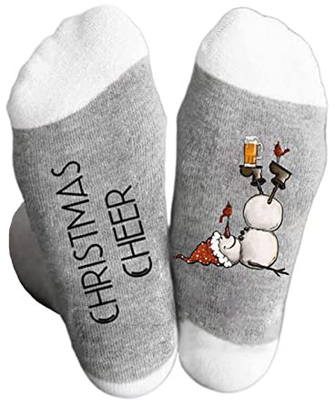 Christmas Socks for Women Men Novelty Cotton Socks Cartoon Snowman Beer Mug Printed Ankle Funny Socks Holiday Party Hosiery Gift