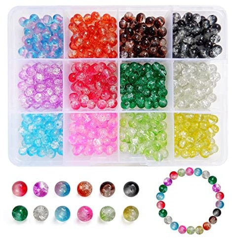 TRUEIN 540 Crackle Glass Beads for Crafts, 6MM Round Crystal Beads with Hole, Colourful Assortment, 12 Colours for Jewellery Making, DIY Craft Decor, Flower Vases