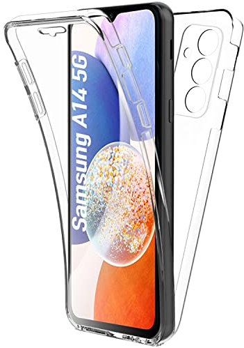 New&Teck Coque pour Samsung Galaxy A14 4G/5G - Protection intégrale Avant + Arrière en Rigide, Housse Etui Tactile 360 degré – Antichoc, Transparente