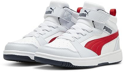 PUMA Puma Rebound V6 Mid Ac+ Ps, Scarpe da ginnastica Unisex - Bambini e ragazzi, Silver Mist Club Navy For All Time Red, 28 EU