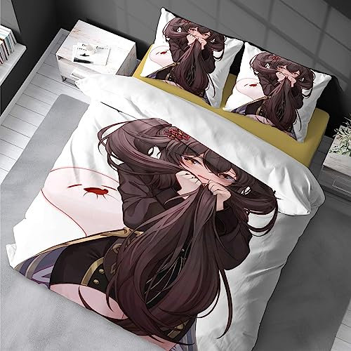 Chenbing Art Genshin Impact Game 135x200cm Bettwäsche-Set, Bettwäsche Set für Jungen mit 2 Kissenbezug 80x80cm und Reißverschluss 3 teilig Teenager Kinder-Bettwäsche Mikrofaser