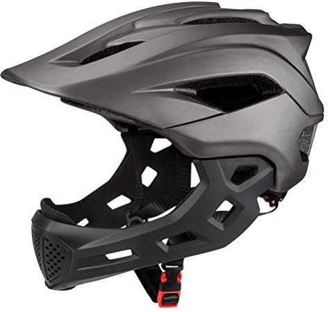 HOHXFYP 2 In 1 Multisport Kinderhelm, Abnehmbarer Fahrrad Helm mit Abnehmbarem Kinnschutz, 13 Bel¨¹ftungs?ffnungen, Kinderhelme f¨¹r Jungen und M?dchen f¨¹r MTB, BMX, Mountainbiken(17.5 * 20cm-Grau)