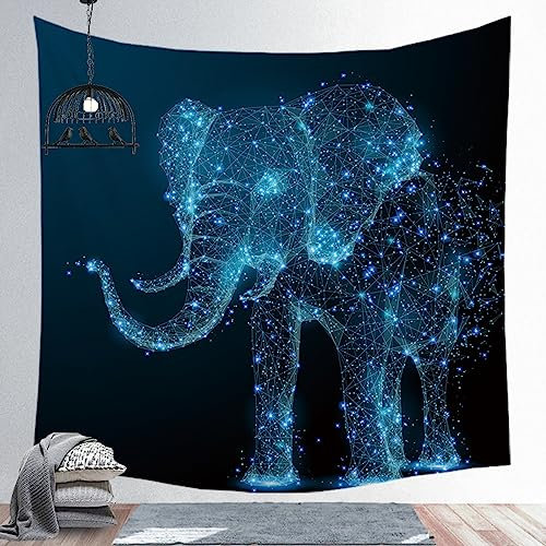 Wandteppich Blauer Elefant Wandtuch Aesthetic,Wanddeko Für Schlafzimmer Wohnzimmer Wohnheim,Polyesterfaser Dekorativer Großer Wandbehang,Mehrzweck - Wandtuch/Strandtuch Wanddeko(75X100)
