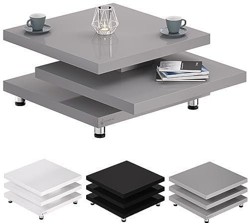 Casaria® Table Basse Gris laqué Table de Salon modulable Table Basse carrée Moderne 72x72cm avec Plateaux rotatifs