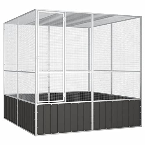 Festnight Vogelvoliere Voliere Außen Vogelkäfig Metall Groß XXL Outdoor Vögel Außenvoliere Vogelhaus Verzinkter Stahl Anthrazit 213,5x217,5x211,5 cm