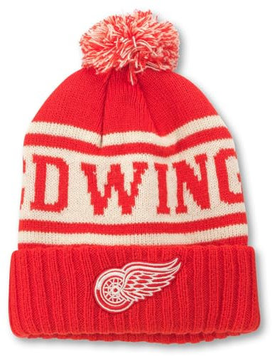 AMERICAN NEEDLE NHL National Hockey League Team Pillow Line Knit Beanie Cap, Detroit Redwings (Rot/Elfenbein), Einheitsgr��e