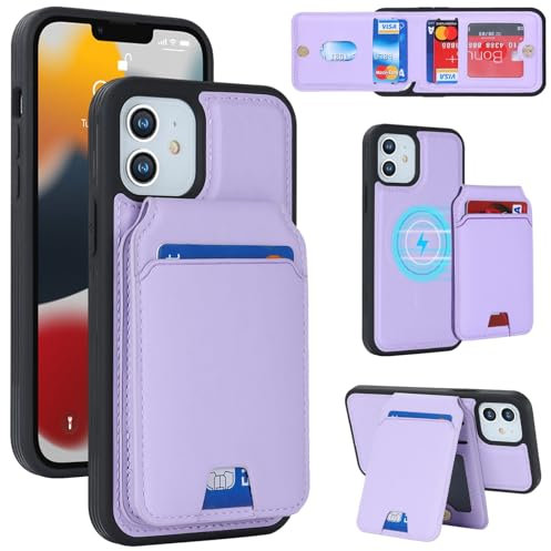 Zouzt for iPhone 12/12 Pro 6.1 Inch Detachable 2 in 1 Wallet Case with Card Holder for Magsafe, Magnetic PU Leather Flip Credit Slot Protective Phone Cover Women Men - Purple