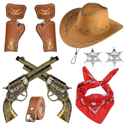 KERANEET Cowboy Kostüm Zubehör Cowboy Kostüm Kinder Kinder Jungen Cowboy mit Cowboy Weste Cowboy Hut Kinder Halstuch für Karneval Cosplay Kinder 3 4 5 6 7 8 9 10 11 12 Jahre (A)