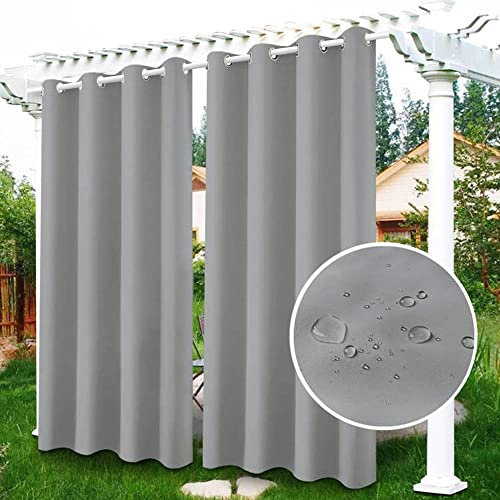 Famibay Outdoor Vorhang Wetterfest 2er Set Outdoor Vorhänge mit Ösen Outdoorvorhänge Wasserdicht Blickdicht Sonnenschutz Vorhang Verdunklung Thermo für Balkon Terrasse Pavillon Garten