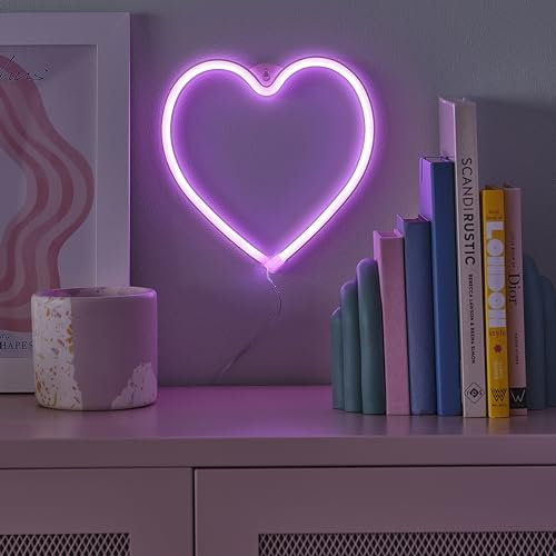 Ginger RayRosa leuchtende Neon-Herz-Lichtdekoration zum Valentinstag, 20 cm