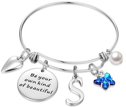 TINGN Armband mit Buchstaben S Damen, Schmetterling Buchstaben Armband Damen Silber Charm Armband mit Perlen Personalisiertes Armband Mädchen Geburtstag Geschenke für Frauen Mädchen Schmuck Geschenke