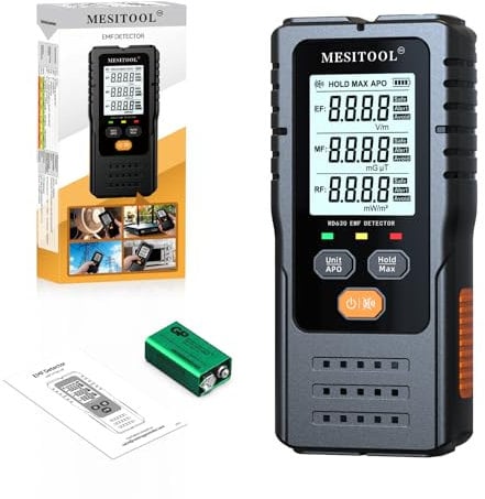 MESITOOL EMF-Messgerät EF/MF/RF 3-in-1 Elektromagnetische Felder Messgerät Digitales Elektromagnetische Strahlung Detektor Strahlungsdetektor für Zuhause, Büro,Geisterjagd (MESITOOL_RD630DE)