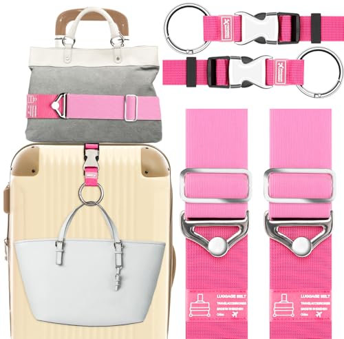 Gutsdoor Kofferbänder rutschfeste Koffergurte, Gepäckband Sicher Reisen, Besonders Auffällig Koffergurt Koffer Zubehör (4 Stück-Rosa)