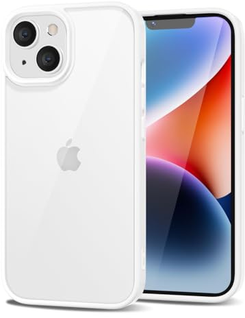 LoeoeL for iPhone 14 Plus Case Clear, Transparent Hybrid 14 Plus Phone Case [Hard Plastic & Soft Silicone Bumper] Acrylic Non Yellowing Thin Slim Protective Cover for Women, White