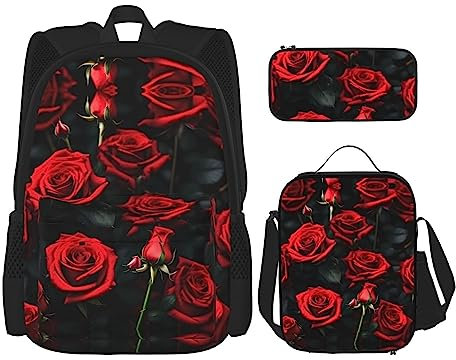 KoNsev Rottweiler - Mochilas con diseño de lonchera, estuche, para laptop universitaria, mochila de 15 pulgadas, Flor de rosa., Talla única