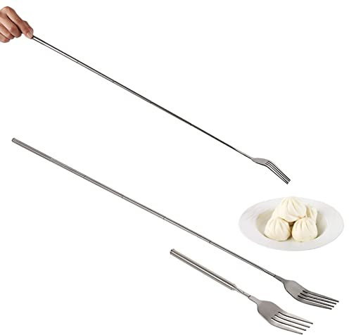 Tenedor para Cena, Tenedor de Acero Inoxidable con Mano Telescópica Extensible, Tenedor Retráctil de Postre de Frutas para Barbacoa de 22 A 64 cm de Largo para Suministros de Vajilla