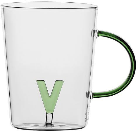 LA PORCELLANA BIANCA - Tazza Lettera 'V' in vetro borosilicato, capacità 400 cc, collezione Allalettera
