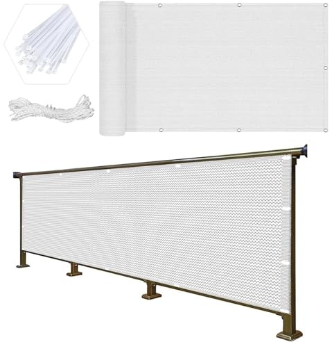 Pantalla para Balcón 70 x 220 cm Bloquea El Viento,La Lluvia y Los Rayos UV Pantalla Protectora para Barandilla con Cuerda y Bridas para Balcón Jardín, Blanco