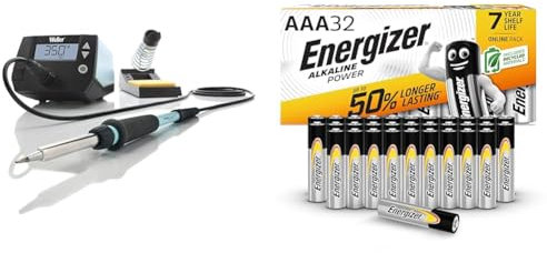 Weller WE 1010 (T0053298399) 70W/230V WE Digital Soldering Station Kit with UK Plug & Energizer AAA Batteries, Alkaline Power, Triple A Battery Pack, 32 Pack (Packaging May Vary)