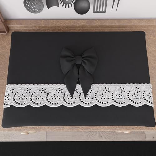 PETTI Artigiani Italiani - Coprifornello, Coprifornello Elegante, Coprifornello Shabby Chic in Tinta Unita con Balza in Pizzo Sangallo e Fiocchi, Coprifornello in Cotone, Coprifornello 70x50cm Nero