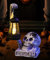 Yeomoo Totenkopf Mit Solarlampen - Halloween Deko für Outdoor Innen, Schädel Solar Figuren, Horror Geschenke für Frauen Männer, Skull Deko für Garten, Balkon, Tisch, Wohnzimmer - Grau