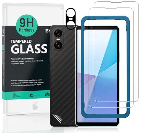 Ibywind 2 Stück Panzer Schutz Glas für Sony Xperia 10 VI 5G 6,1 mit Metall Kameraschutz, Rückseitenfolie, 9H Härte Schutzfolie, Blasenfrei