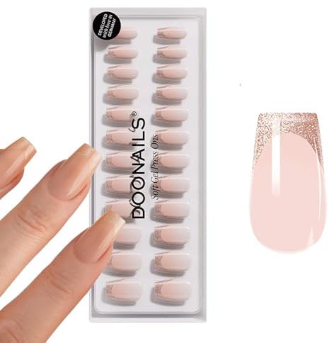 DOONAILS Soft Gel Press On Nails 30er Set Rosegold Cateye French Coffin Form Nägel zum Aufkleben in Salonqualität Fake nails soft gel Short Natürliches & angenehmes Tragegefühl