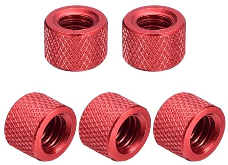 uxcell 20Pcs Knurled Thumb Nut, 1/4-20x10mm Hand Nut Pass Hole Nut Aluminum Alloy Diamond Knurled Camera Tripod Pass Hole Nut Lock Adjusting Nuts for 3D Printer, Dark Red