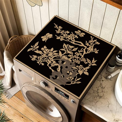 Housse Machine a Laver, Tapis Protection Dessus De Lave Linge Top, Imperméable, Motif Floral Noir Et Doré, Housse Universelle Machine A Laver Pour Machine à Laver Ou Sèche-Linge (Color 3,60×60cm)